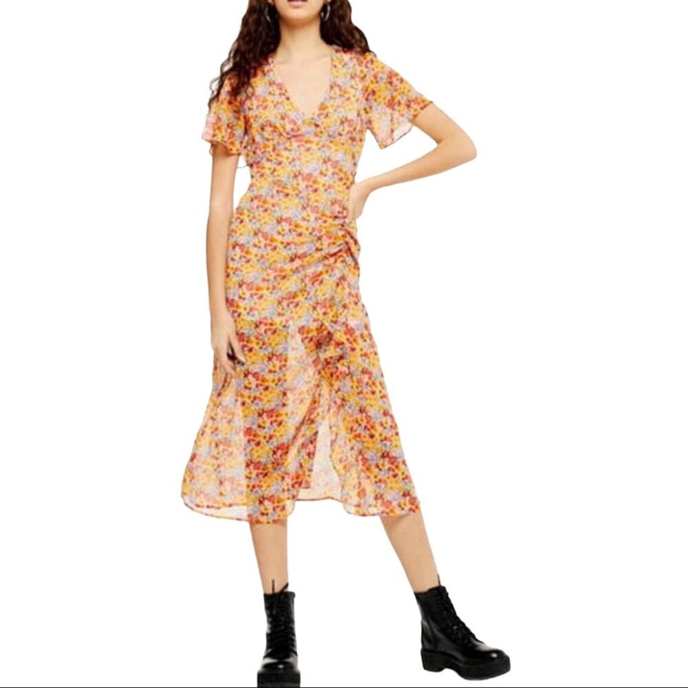 TOPSHOP Floral Angel Short Sleeve Low Back Midi Dress Size 2 NWT